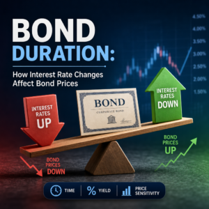 Illustration of bond duration showing bond price falling as interest rates rise.