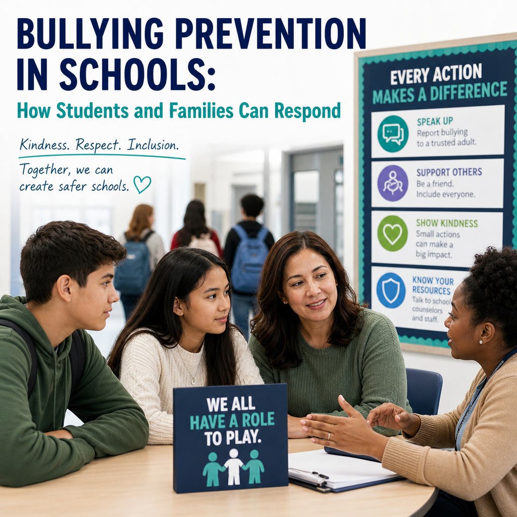 Students and families promoting kindness, respect, and inclusion for bullying prevention in schools