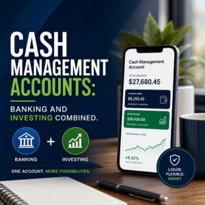 Mobile app showing a cash management account with banking and investing features in one interface