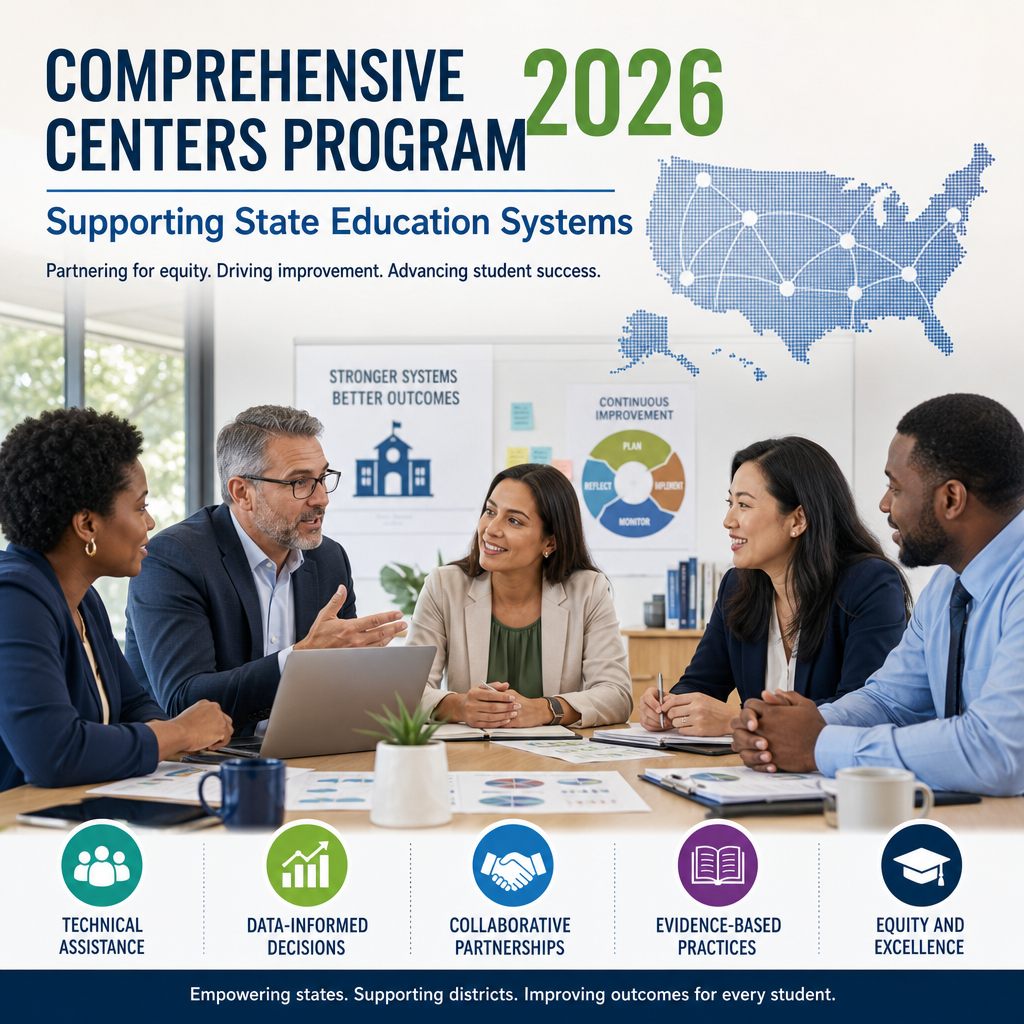 Diverse educators collaborating in a meeting for the Comprehensive Centers Program 2026 to support state education systems