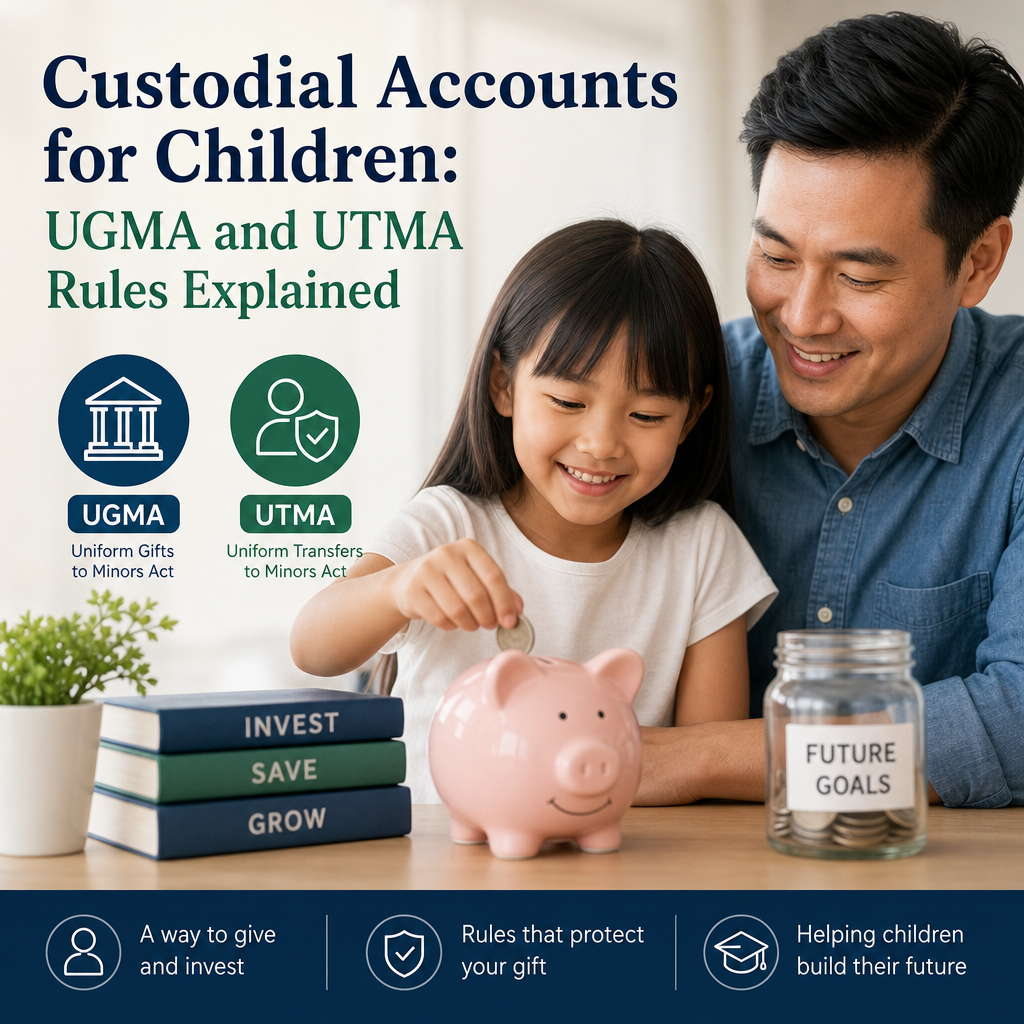 Father and daughter reviewing custodial accounts for children and UGMA/UTMA rules together