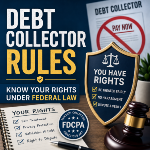 Infographic on debt collector rules and consumer rights under federal law, highlighting FDCPA protections