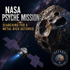 NASA Psyche spacecraft exploring a metal-rich asteroid in space