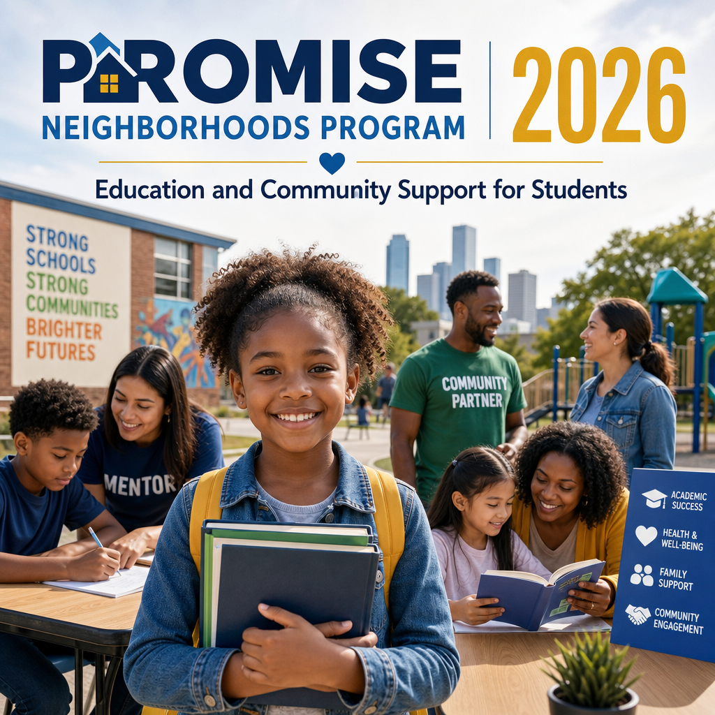 Diverse students and community members collaborating in the Promise Neighborhoods Program to support education and success
