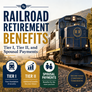 Chart showing railroad retirement benefits: Tier I, Tier II, spousal payments, and secure financial planning