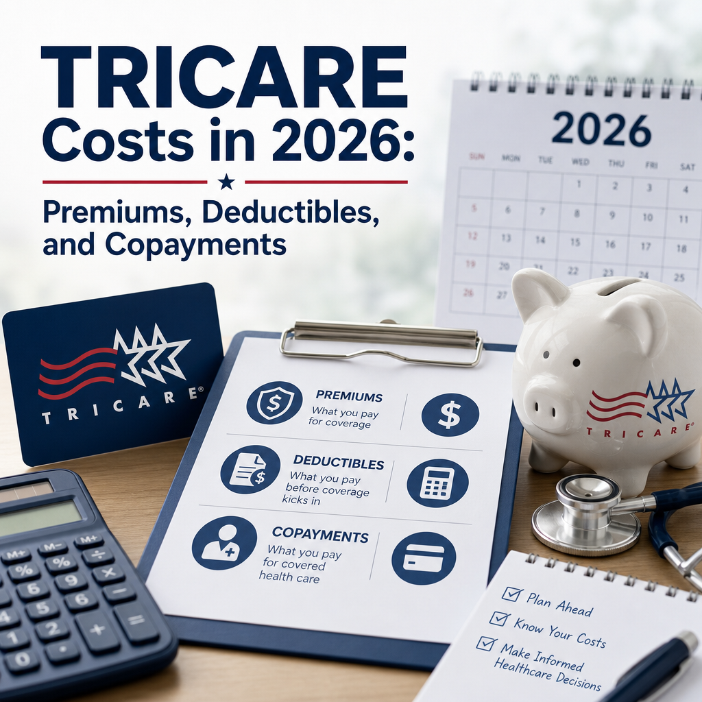 TRICARE 2026 costs overview with premiums, deductibles, copayments, and financial planning tools