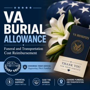 VA burial allowance graphic about funeral, burial, and transportation cost reimbursement for veterans